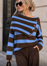 Load image into Gallery viewer, Pink or blue stripped side shoulder button jumper
