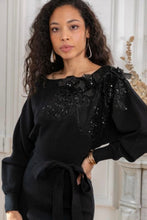 Load image into Gallery viewer, Black knit jumper dress flower embroidery
