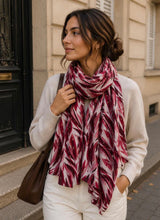 Load image into Gallery viewer, Green, wine, navy, brown, white, black metallic lines scarves
