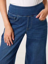 Load image into Gallery viewer, Denim high waistband wide leg trouser
