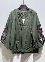Load image into Gallery viewer, Burgundy or khaki paris flower sleeve blouse top
