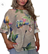 Load image into Gallery viewer, Mocha Watercolour Floral Print Tunic Oversized Round Neck lv Blouse top
