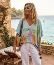 Load image into Gallery viewer, Blue, gingham, palm, lemons printed paris tunic tops
