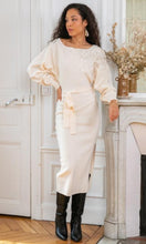 Load image into Gallery viewer, cream knit jumper dress flower embroidery m/l

