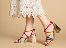 Load image into Gallery viewer, Gold multi strap sandal
