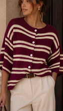 Load image into Gallery viewer, Beige or wine dixie stripped knit cardigan
