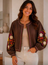 Load image into Gallery viewer, Chocolate brown, green, denim blue kyla jacket
