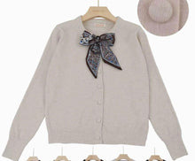 Load image into Gallery viewer, cream, black,cofee,grey,purple Bow neck cardigan
