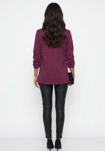Load image into Gallery viewer, Plum marc angelo ruched sleeve soft material blazer
