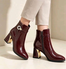 Load image into Gallery viewer, Brown, wine, black buckle paris gold heel boot
