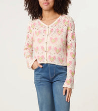 Load image into Gallery viewer, Pink or blue crochet heart cardigan

