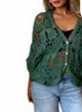 Load image into Gallery viewer, Beige, white or khaki Butterfly crochet cutout lv cardigan
