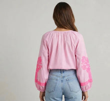 Load image into Gallery viewer, Pink stripped embroidered paris blouse top
