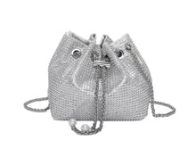 Load image into Gallery viewer, Green, silver, gold draw sack handbag
