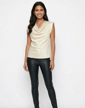 Load image into Gallery viewer, Red or ivory lace cowl neck satin marc angelo top

