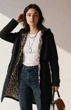 Load image into Gallery viewer, Black with internal leopard raincoat
