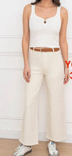 Load image into Gallery viewer, Cream brown belted jeans
