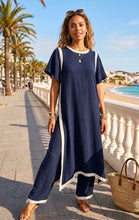 Load image into Gallery viewer, Navy contrast trim tunic co ord trouser top set
