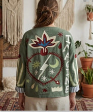 Load image into Gallery viewer, Khaki green pattern back paris jacket
