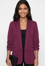 Load image into Gallery viewer, Plum marc angelo ruched sleeve soft material blazer
