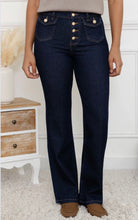 Load image into Gallery viewer, Burgundy, dark blue, bronze, black folyrose wide leg gold button jeans
