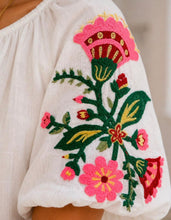 Load image into Gallery viewer, Pink, white or blue js flower sleeve puff blouse top
