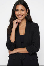 Load image into Gallery viewer, Black marc angelo ruched sleeve soft material blazer
