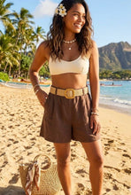 Load image into Gallery viewer, Brown,taupe, beige, white linen nn belted shorts
