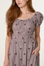 Load image into Gallery viewer, Brown embroidered gingham dress
