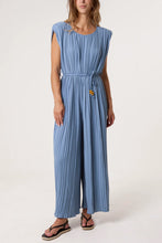 Load image into Gallery viewer, Mocha or blue pleated pad shoulder jumsuit
