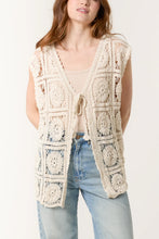 Load image into Gallery viewer, Stone crochet square pattern tie front vest
