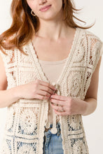 Load image into Gallery viewer, Stone crochet square pattern tie front vest

