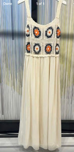 Creamy beige and navy crochet strappy dress