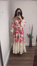 Load and play video in Gallery viewer, Red rose cream buttoned dress
