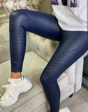Load image into Gallery viewer, Navy bikers leather leggings
