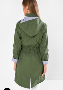 Green khaki longer length raincoat size 10