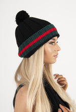 Load image into Gallery viewer, Black Designer inspired red strip hat and scarf set
