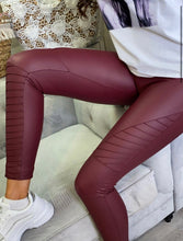 Load image into Gallery viewer, burgundy biker leather leggings size small
