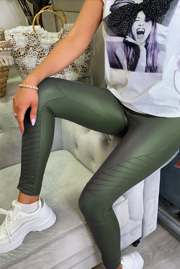 Green khaki biker leather leggings – New About Towne
