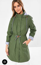 Load image into Gallery viewer, Green khaki longer length raincoat size 10
