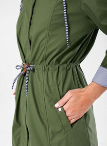 Green khaki longer length raincoat size 10