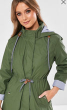Load image into Gallery viewer, Green khaki longer length raincoat size 10
